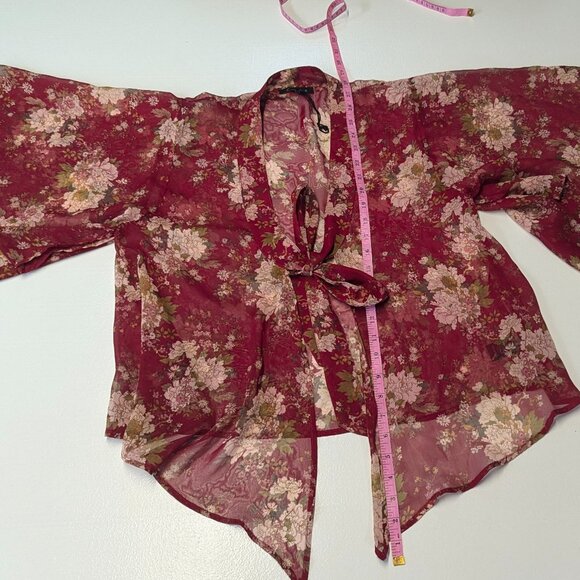 Cecico Size Medium Burgundy Floral Sheer Wrap - Picture 12 of 15